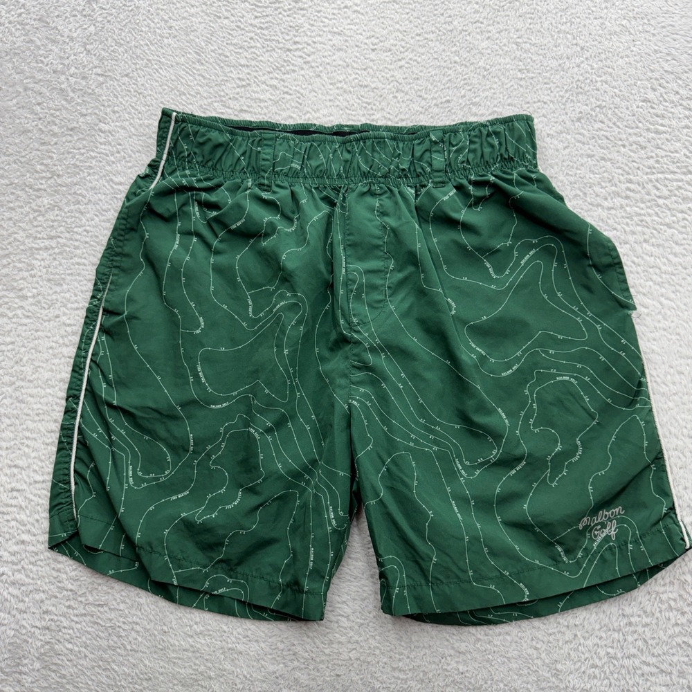 Malbon Golf Green Topographic Map Shorts Mens Large Elastic Waist Streetwear